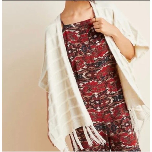 Akemi and kin Anthropologie cream miette kimono boho fringe shrug size O… - Picture 6 of 8